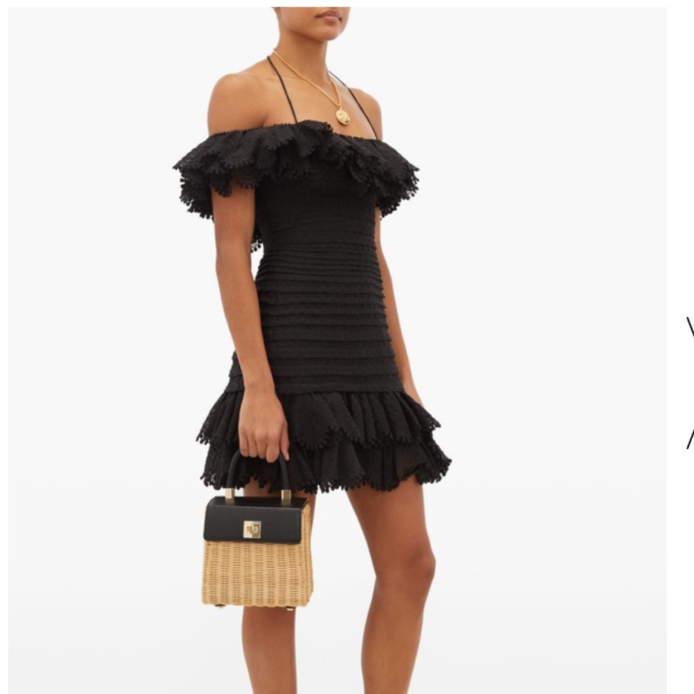 Zimmermann Pintuck mini ruffle black dress